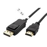 DisplayPort - HDMI kabel, DP(M) ->  HDMI M, 4K@30Hz, zlacené konektory, 2m