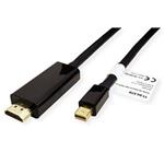 DisplayPort - HDMI kabel, miniDP(M) -> HDMI(M), 4K 60Hz, 1m