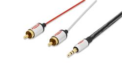 Ednet Audio propojovací kabel, stereo 3,5 mm samec -2x RCA samec, 2,5 m, CCS, stíněný, bavlna, zlato, sstříbrná/černá/č