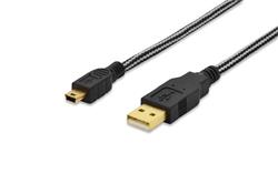 Ednet Připojovací kabel USB 2.0, typ A - mini B (5pin) M / M, 1,8 m, USB 2.0, bavlna, zlato, bl
