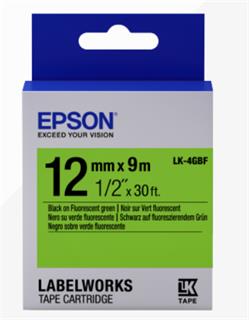 Epson Label Cartridge Fluorescent LK-4GBF Black/Green 12mm (9m)