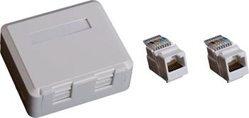 EuroLan UTP zásuvka na omítku, 2x RJ45, bílá, Cat.6 keystony