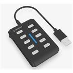 GEMBIRD 10portový USB 2.0 rozbočovač, černý