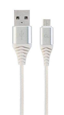 GEMBIRD CABLEXPERT Kabel USB 2.0 AM na MicroUSB (AM/BM), 2m, opletený, bílo-stříbrný, blister, PREMIUM QUALITY