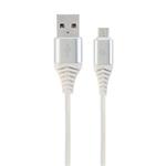 GEMBIRD CABLEXPERT Kabel USB 2.0 AM na MicroUSB (AM/BM), 2m, opletený, bílo-stříbrný, blister, PREMIUM QUALITY