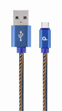 GEMBIRD CABLEXPERT Kabel USB 2.0 AM na Type-C kabel (AM/CM), 1m, opletený, jeans, blister, PREMIUM QUALITY