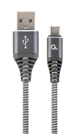 GEMBIRD CABLEXPERT Kabel USB 2.0 AM na Type-C kabel (AM/CM), 2m, opletený, šedo-bílý, blister, PREMIUM QUALITY