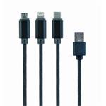 GEMBIRD CABLEXPERT Kabel USB A Male/Micro B + Type-C + Lightning, 1m, opletený, černý, blister