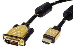 Gold DVI-HDMI kabel, DVI-D(M) - HDMI M, 10m
