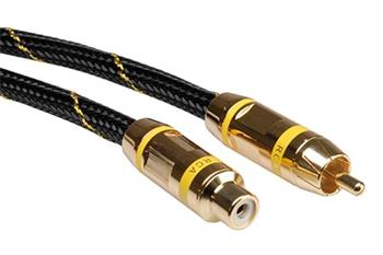 Gold prodlužovací kabel cinch(M) - cinch(F), žluté konektory, 5m