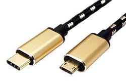 GOLD USB 2.0 kabel, oboustranný microUSB B(M) - USB C(M), 1,8m