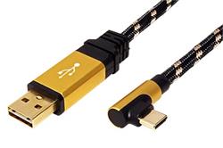 GOLD USB 2.0 kabel, oboustranný USB A(M) - USB C(M) lomený (90°), 0,8m