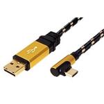 GOLD USB 2.0 kabel, oboustranný USB A(M) - USB C(M) lomený (90°), 0,8m