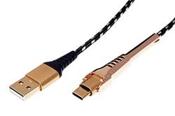 GOLD USB 2.0 kabel, USB A(M) - USB C(M), s opěrkou, 1m