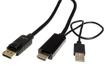 HDMI -> DisplayPort kabel, HDMI A(M) -> DP(M), 4K@60Hz, 2m