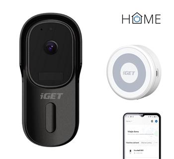 iGET HOME Doorbell DS1 Black + CHS1 White - WiFi bateriový videozvonek, set s reproduktorem, CZ app