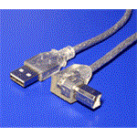 USB 2.0 kabel A-B, 0,5m, transparentní, lomený konektor B