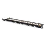 Digitus CAT 6 Patch Panel, nestíněný, 24 portů RJ45 s uzávěrem, 8P8C, LSA, 0,5U, 19 "montáž do stojanu, černá