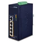 Planet Průmyslový PoE switch, 5x1Gb, 4x PoE 802.3at 36/120W, -40až75°C, dual 12-56VDC, IP40, fanless
