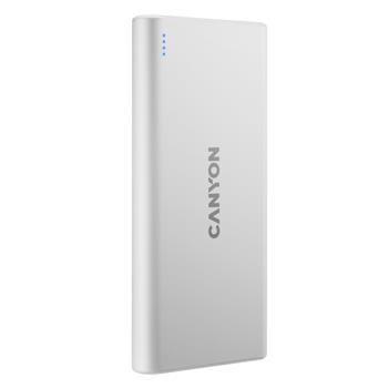 CANYON powerbanka PB-106W,10000mAh Li-poly,Input 5V/2A (Micro-USB/USB-C),Output 5V/2.1A (2xUSB-A),bílá