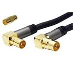 Kabel anténní TV, 135dB, 4x stíněný, IEC169-2, M-F (lomené, zlacené), 2m, + redukce M-M, černý