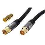 Kabel anténní TV, 135dB, 4x stíněný, zlacený, IEC169-2, M-F, 1m, + redukce M-M, černý