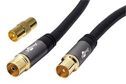 Kabel anténní TV, 135dB, 4x stíněný, zlacený, IEC169-2, M-F, 5m, + redukce M-M, černý
