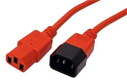 Kabel síťový prodlužovací IEC320 C14 - IEC320 C13, 0,8m, červený