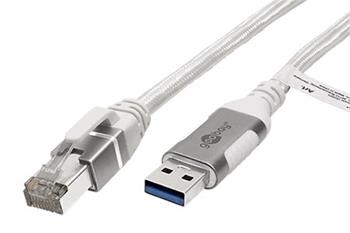 Kabel USB3.0 A(M) -> RJ45M, Gigabit Ethernet, 7,5m, bílý