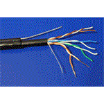 Kabel UTP kulatý, kat. 5e, 1m, drát, venkovní, dvouplášť, s nosným drátem