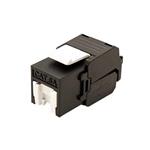 Keystone konektor RJ45 kat. 6a, černý, nestíněný, 180°, kryt, montáž bez nástrojů