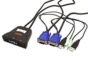 KVM přepínač (USB klávesnice a myš, VGA, Audio) 2:1 USB, integrované kabely