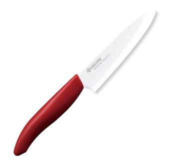 KYOCERA keramický nůž s bílou čepelí, 13 cm dlouhá čepel, červená plastová rukojeť