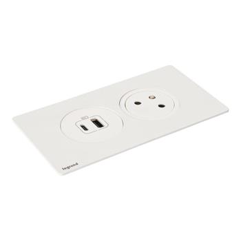 Legrand - Incara™ Disq'In - Zapuštěný zásuvkový blok 2P+T/USB A+C, bílá, kabel 2m, bez rámečku!