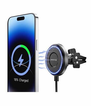 MAGNETICKÝ DRŽÁK DO VENTILACE AUTA SWISSTEN MagRide S BEZDRÁTOVÝM NABÍJENÍM Qi2 15W (kompatibilní s MagSafe)