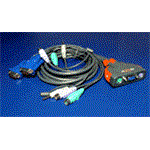 Mini přepínač počítačů (Klávesnice, VGA, Myš, Audio) 2:1 PS/2, integrované kabel