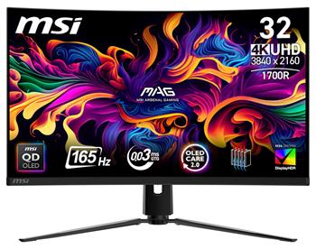 MSI Gaming MAG 21CUP QD-OLED/ 31,5" zakřivený/ 3840 x 2160/ UHD/ 0,03ms/ 165Hz/ 250cd/m2/ 1,5M:1/ HDMI/ DP/ VESA/ černý