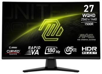 MSI Gaming MAG 274CQF/ 27" zakřivený/ 2560 x 1440/VA/ 0,5ms/ 180Hz/ 300cd/m2/ 5000:1/ HDMI/ DP/ černý