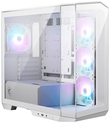 MSI skříň MAG PANO M100R PZ White/ bez zdroje/ levé a přední sklo/ 4x 120 mm A-RGB fan/ 1x USB-C/ 1x USB3.2/ bílá