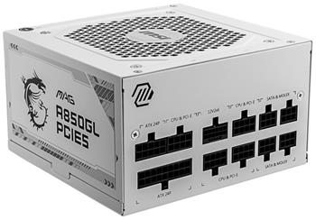 MSI zdroj MAG A850GL PCIE5 WHITE/ 850W/ ATX3.1/ akt. PFC/ 7 let celk. záruka/ 120mm fan/ modulární kabeláž/ 80PLUS Gold