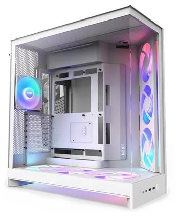 NZXT skříň H9 Flow ARGB+ dvoukomorová ATX / 6xRGB 140 mm / 1x 120mm fan / prosklená / controller / bílá