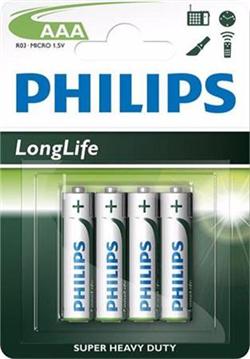 Philips baterie AAA LongLife zinkochloridová - 4ks, blister