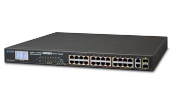 Planet FGSW-2622VHP PoE switch, 24x 100Mb + 2x 1Gb/SFP, LCD, VLAN, PoE 802.3at 30/300W