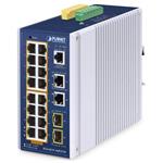 Planet IGS-4215-16P2T2S průmyslový L2 switch, 18x 1Gb, 2x1Gb SFP, 16x PoE 802.3at 320W, 48~54VDC, IP30