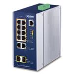 Planet IGS-4215-8P2T2S průmyslový L2 switch, 10x 1Gb, 2x1Gb SFP, 8x PoE 802.3at 240W, 48~54VDC, IP30