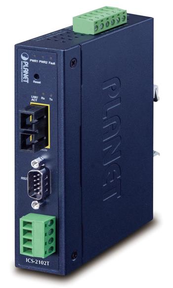 Planet průmyslový konvertor RS-232/422/485 na IP, 1x COM, 1x 100Base-FX SC MM 2km, 9-48VDC, 24VAC, -40~+75°C, IP30