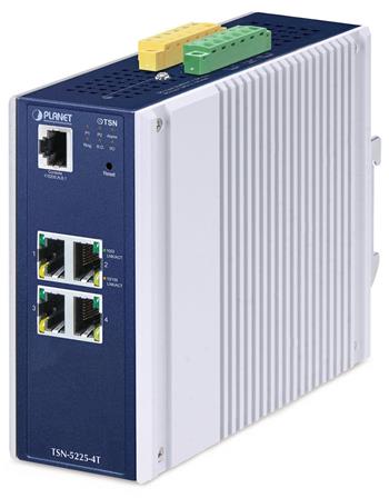 Planet TSN-5225-4T průmyslový L2+ Managed TSN switch, 4x1Gb, 1x RJ45-to-RS232, dual 9-48VDC, -40~75°C, IP30