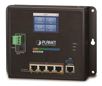 Planet WGR-500-4PV, průmyslový PoE router, 1xWAN+4xLAN 1Gbps, PoE 802.3at 120W, DIN, dual 48-56VDC, -10až60°C, touch LC