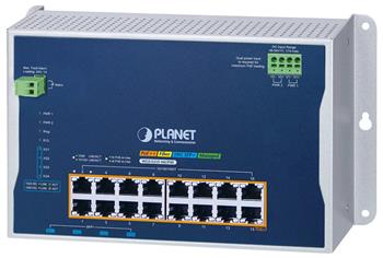 Planet WGS-5215-16UP4X plochý L2 switch, 16x1GbE 802.3bt 720W, 4x 10 Gbit SFP+, 48-54VDC, -40~75°C, IP30, fanless