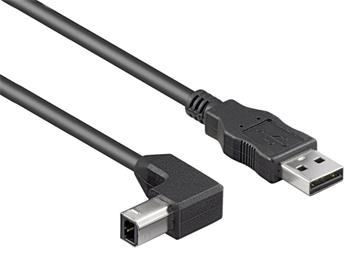 PremiumCord Kabel USB 2.0, A-B, 5m se zahnutým USB-B konektorem 90°